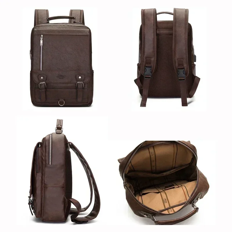 Fashion Leather Men Backpack Large Capacity Business Male 15.6\