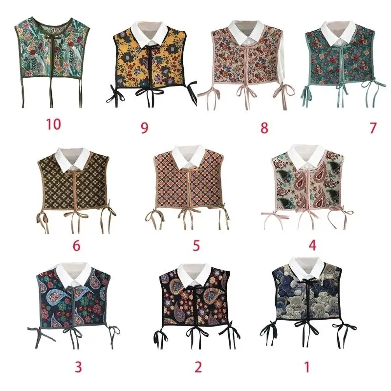 39BD Frauen Chinesischen Stil Stickerei Halb Top Schal Vintage Flroal Cheongsam Gefälschte Kragen Spitze-Up Dekorative Hals – Detail 5