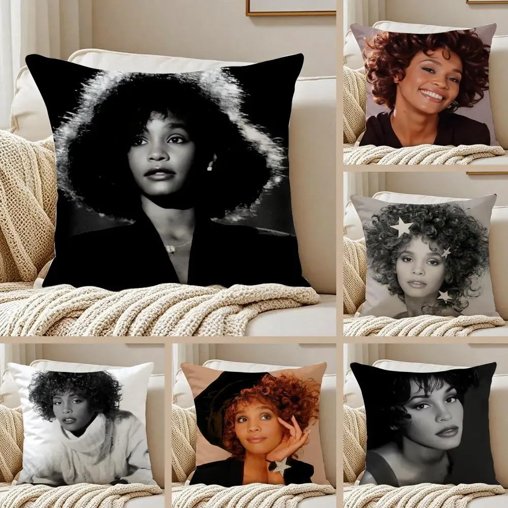 W-whitney Houston Cushion Cover Silky Short Plush Sofa Pillow Cover Hidden Zipper Soft Dustproof Case for Home Decor