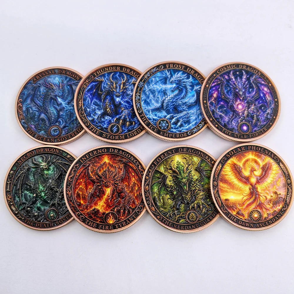 Elemental Dragon Phoenix 1 OZ .999 Fine Copper Commemorative Coin Ice Thunder Fire Forest Dragon Metal Collectible Decor Gift
