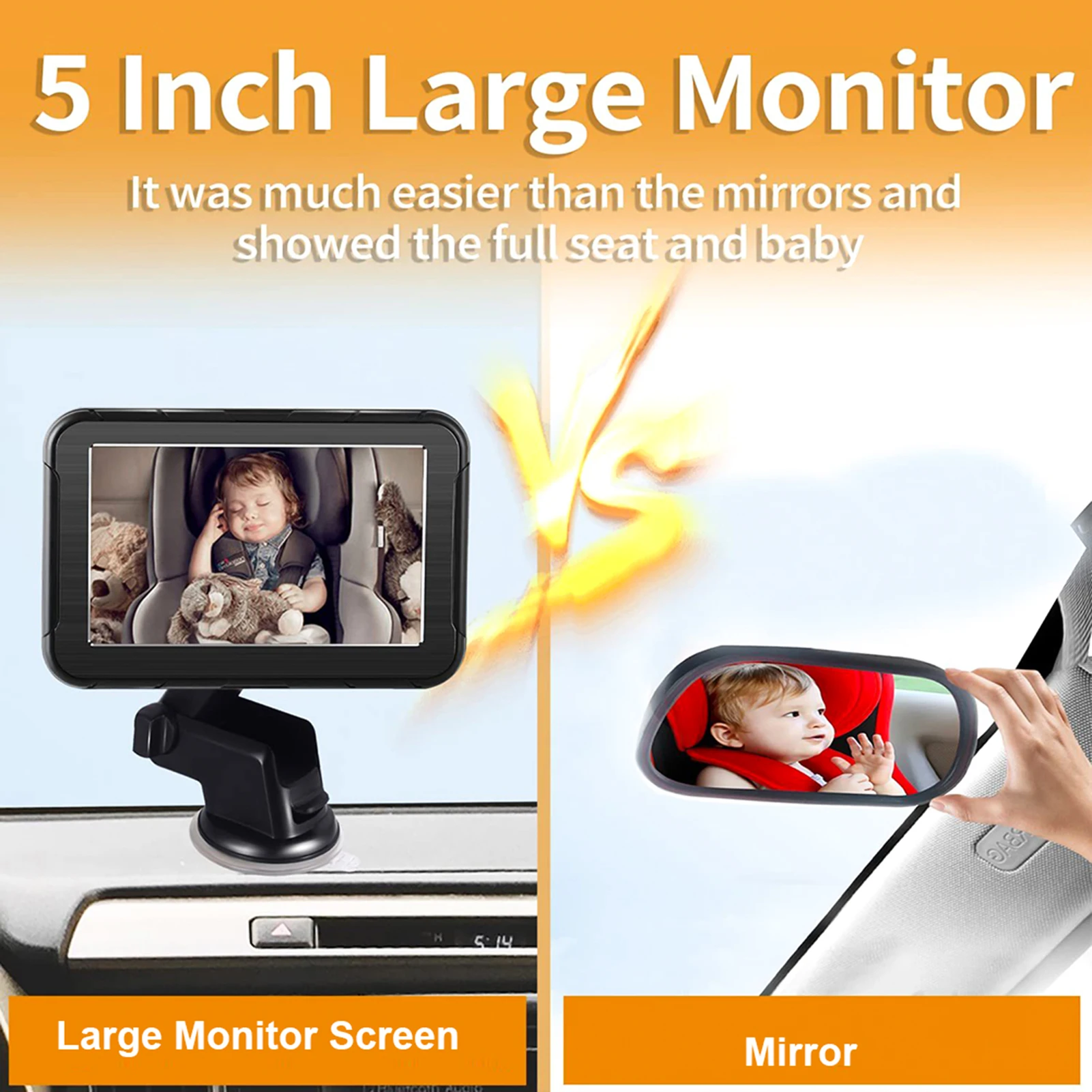 Baby Car Monitor High Resolution Monitor Camera for Baby Rear Facing Seat 5 Inch Car Seat Mirror 150° Wide View Night Vision