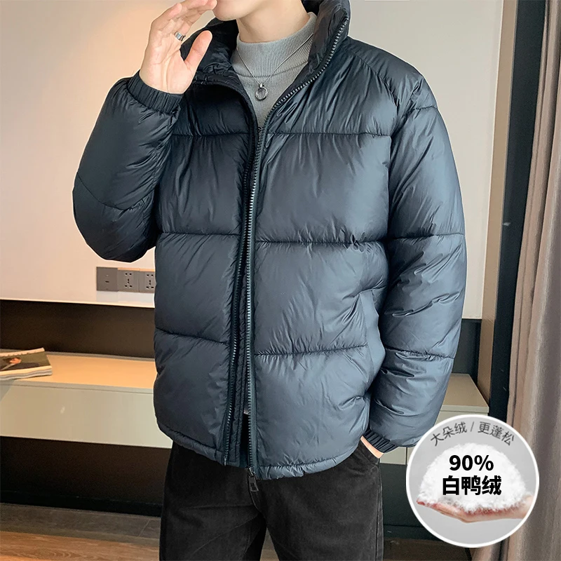 Black Color Warm Stand Collar Duck Down Jackets Autumn Winter Men's Windproof Puffer Coat Outdoor Wear Solid Padded Top Clothing