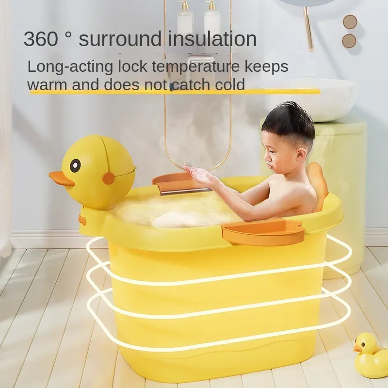 Large Thickened Plastic Bathtub for Children, Load-Bearing Bathroom Bucket, Small Yellow Duck