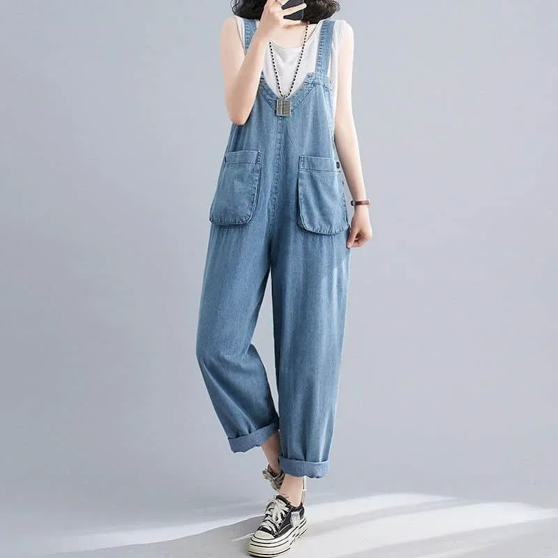 

Denim Jumpsuits for Women Solid Korean Style Harajuku Loose Overalls One Piece Outfit Women Rompers Casual Vintage Playsuits