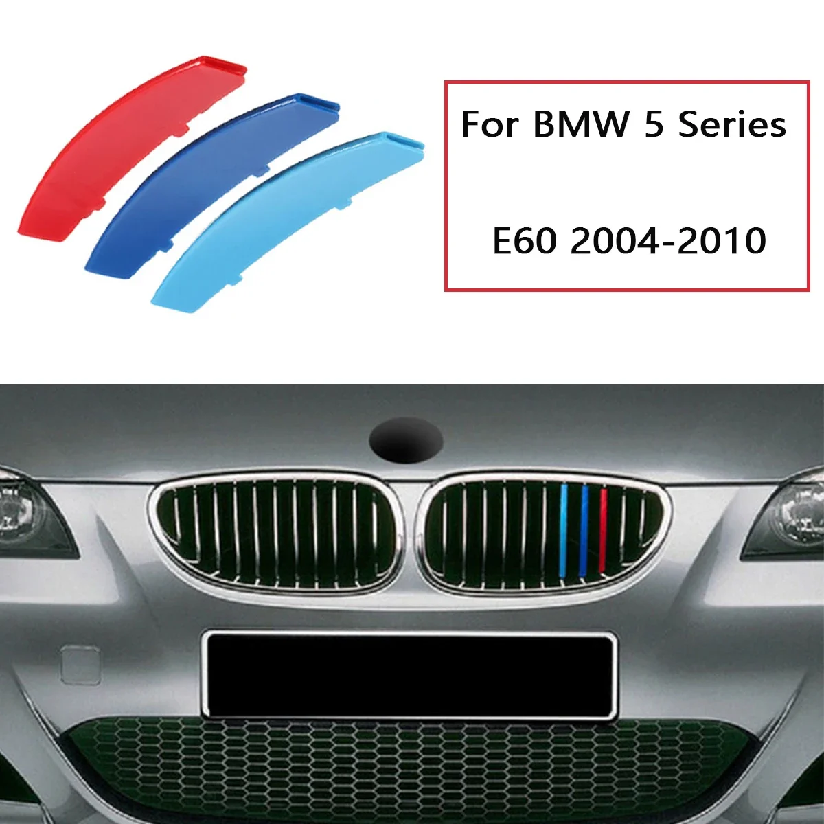 3Pcs ABS Car Racing Front Grille Trim Strips For BMW E60 E39 E61 5 Series 1995-2003 2004-2010 M Power Grill Clip Accessories