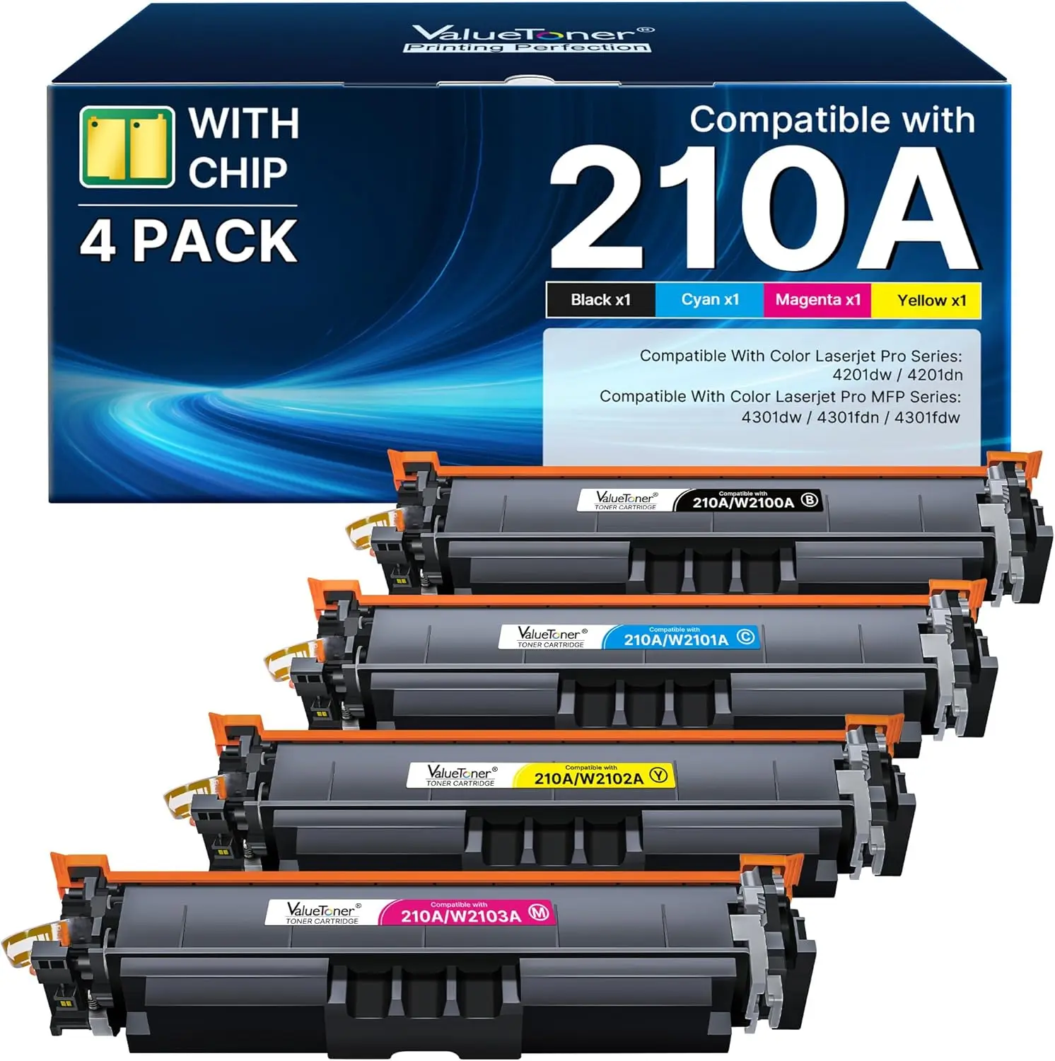 210A Toner Cartridges 4 Pack (with Chip) - Compatible with 4301fdw, 4301fdn, 4201dw, 4201dn, 4301, 4201 Series Printers (Replacement for 210A 210X)