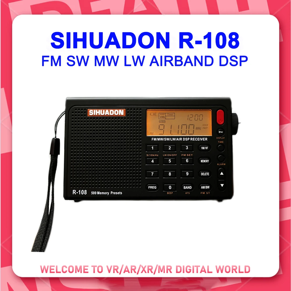 XHDATA SIHUADON R-108 Radio Portable Digital Radio Type-C Charge FM Stereo Radio SW MW LW AIRBAND DSP Synthesized Radio Receiver