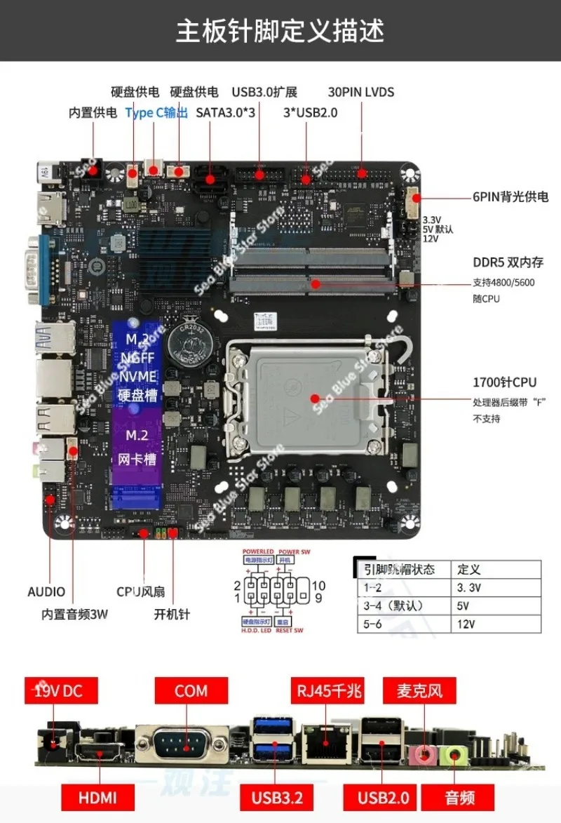 New H610-AIO DDR5 Thin ITX main board 12th generation 13th generation 14th generation CPU all-in-one HTPC main board