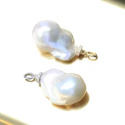 Natural strong light white freshwater Baroque pearl sparkling zircon nipple shaped S925 Sterling Silver pendant jewelry