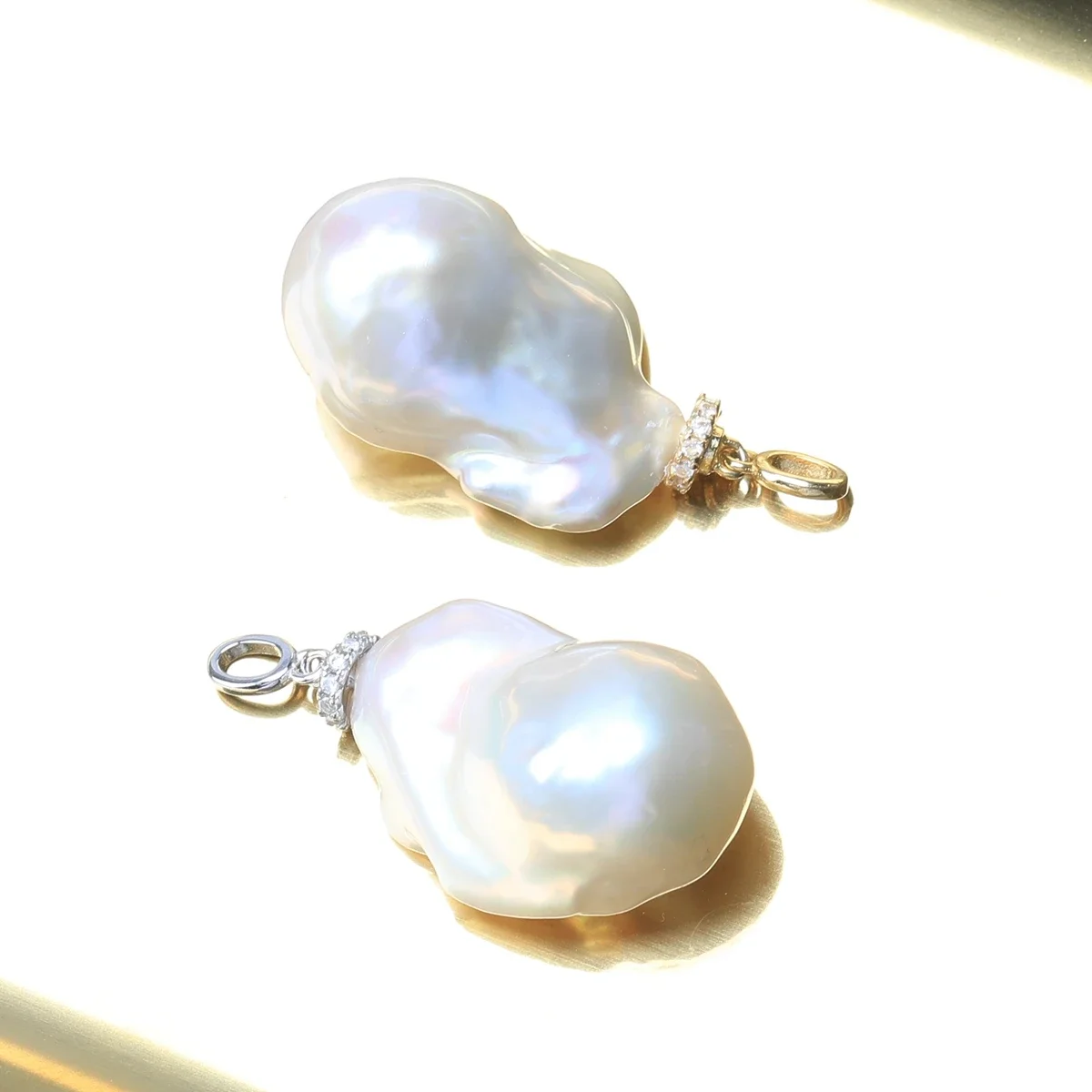 Natural strong light white freshwater Baroque pearl sparkling zircon nipple shaped S925 Sterling Silver pendant jewelry