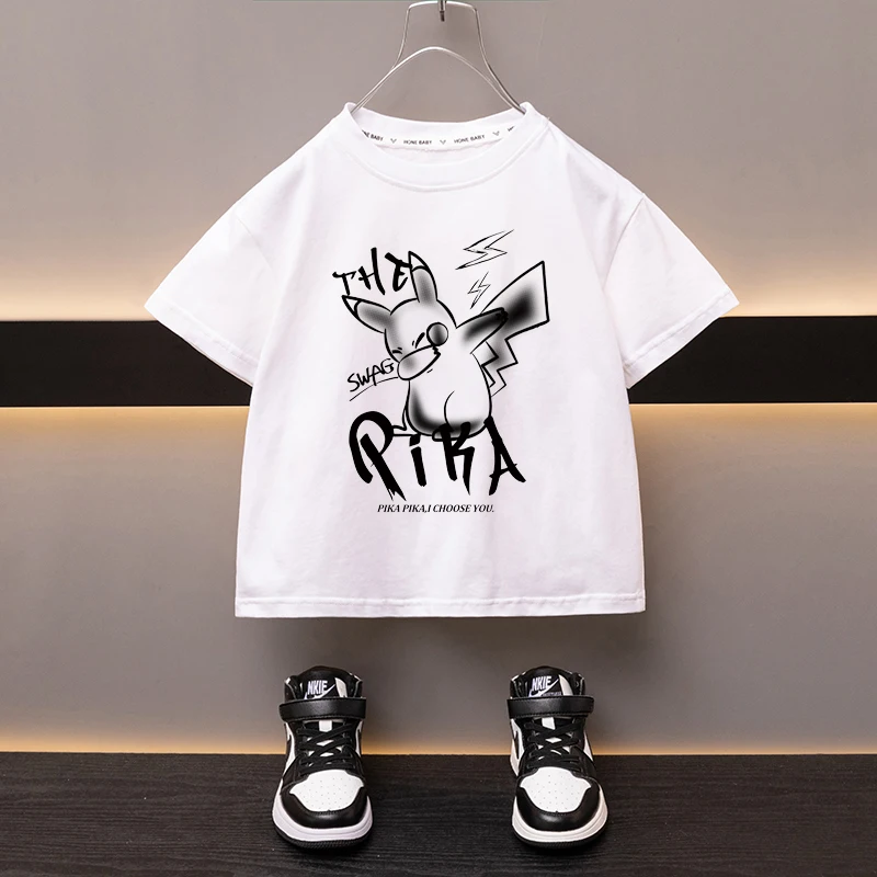 Japanese Cartoon Printed Boys T-shirt Loose Comfortable Cotton Boys Girls Tees High Quality Sweat Wicking Breathable Sports Top