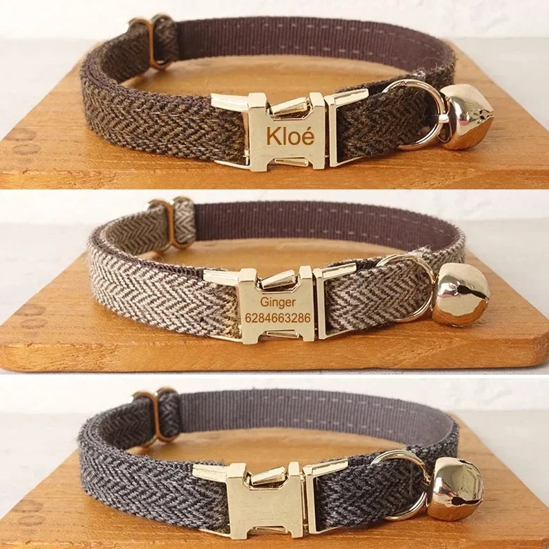 Personalized Name Cute Dog & Cat Collar with Premium Bow Tie Free Engraving ID Name Tag, Thick Suit Fiber Pet Collar & Accessory