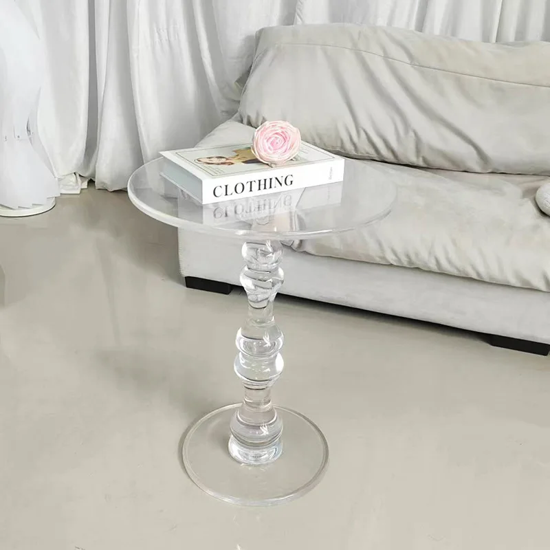 

ins style simple crystal acrylic round coffee table, small apartment sofa side table, living room coffee shop
