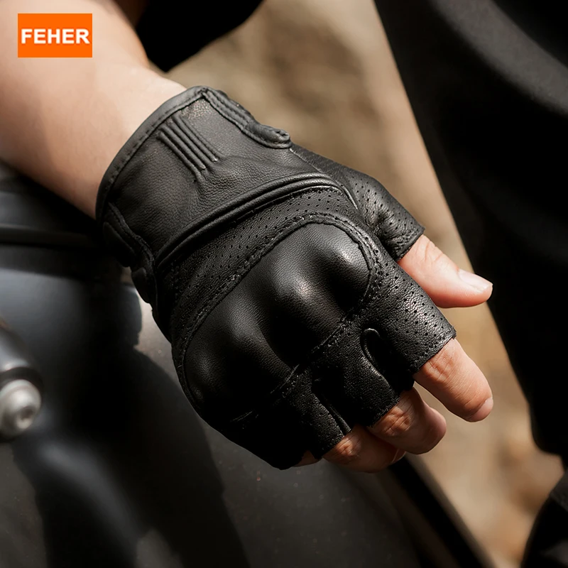 

FEHER Motorcycle Gloves Summer Half Finger Breathable Leather Motorbike Riding Gloves FT-008 Retro Anti-fall Motorcycle Gloves