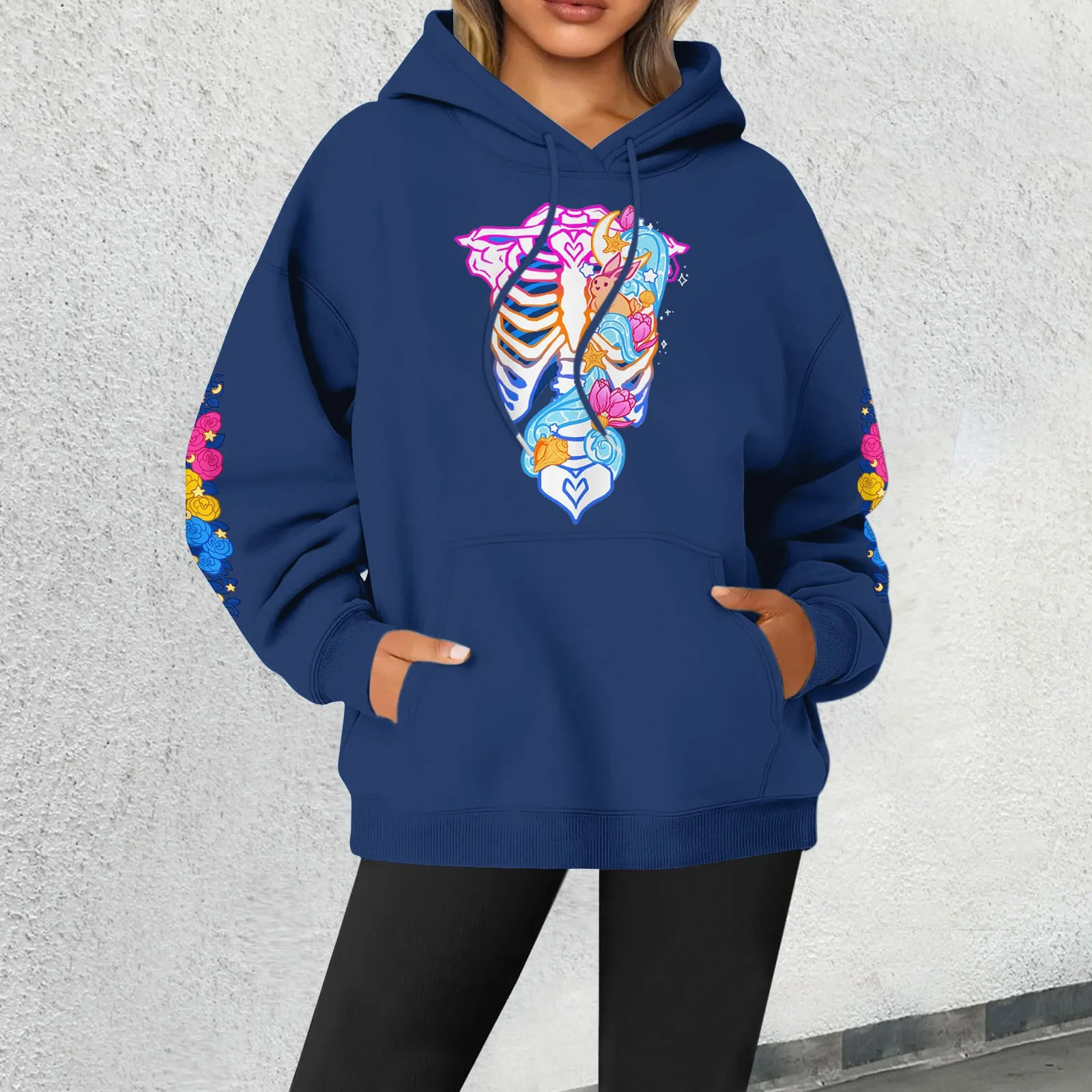 Damen Knochen druck Loose Top Casual Hoodie leichte Hoodie Frauen