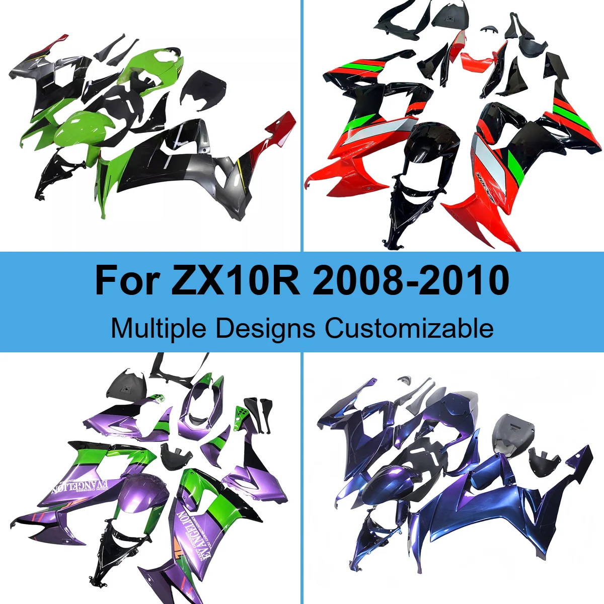 Fairing Bodywork Kit fit for Kawasaki ZX10R 2008-2010 ZXT00E Injection Molded ABS Bodywork Panels Spares Sets Complete