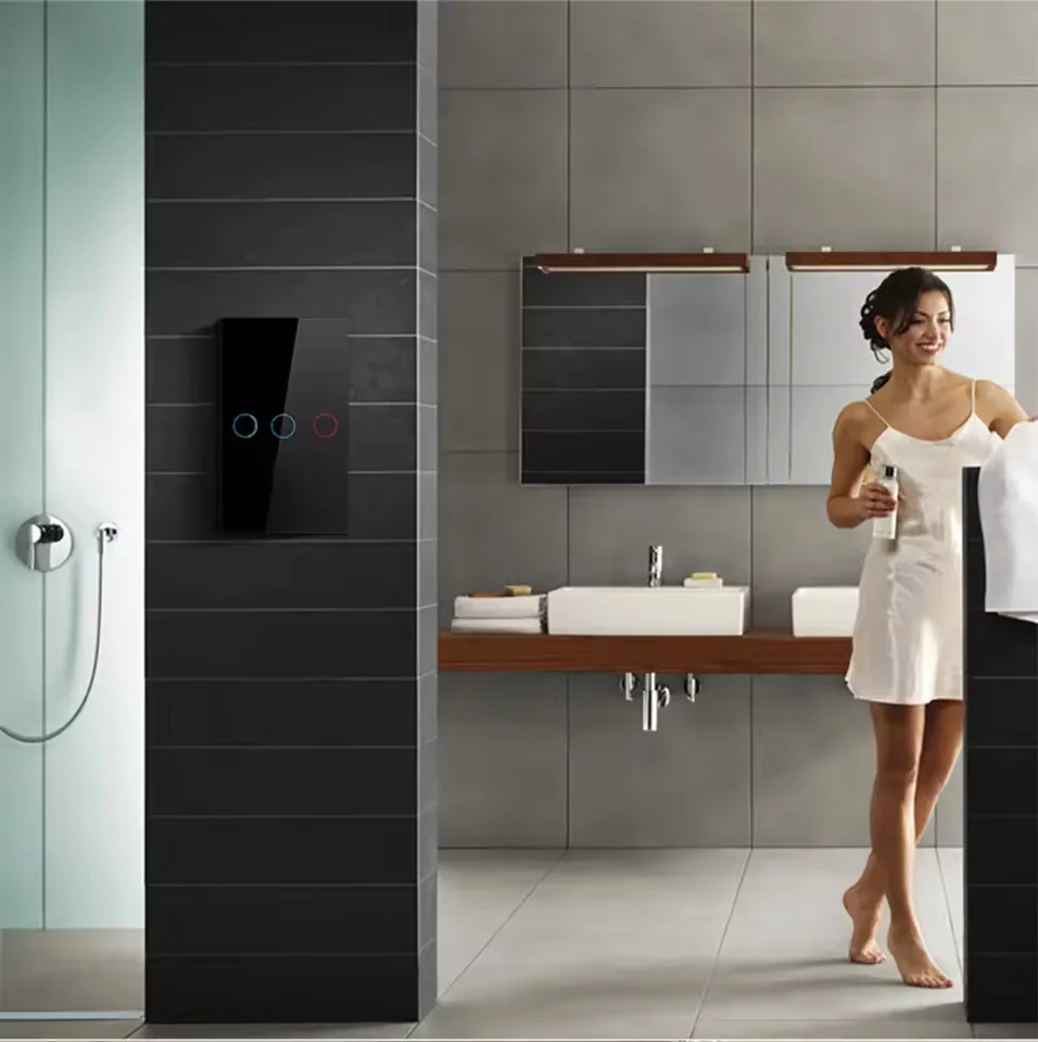 AC100-240 Interruttore tattile Alimentazione Pannello LED Interruttori della luce da parete Temperato Nero Bianco Cristallo Vetro 1/2/3 Gang Interruttore Interruttore