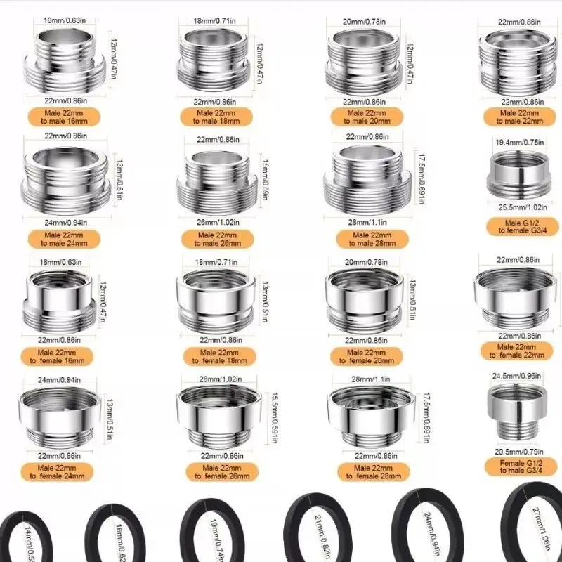 Copper Faucet Adapter 22mm Fine Thread To 20mm 24mm Ext Int Connector Bubbler Connection Head Plumbing Fixture Repair Parts