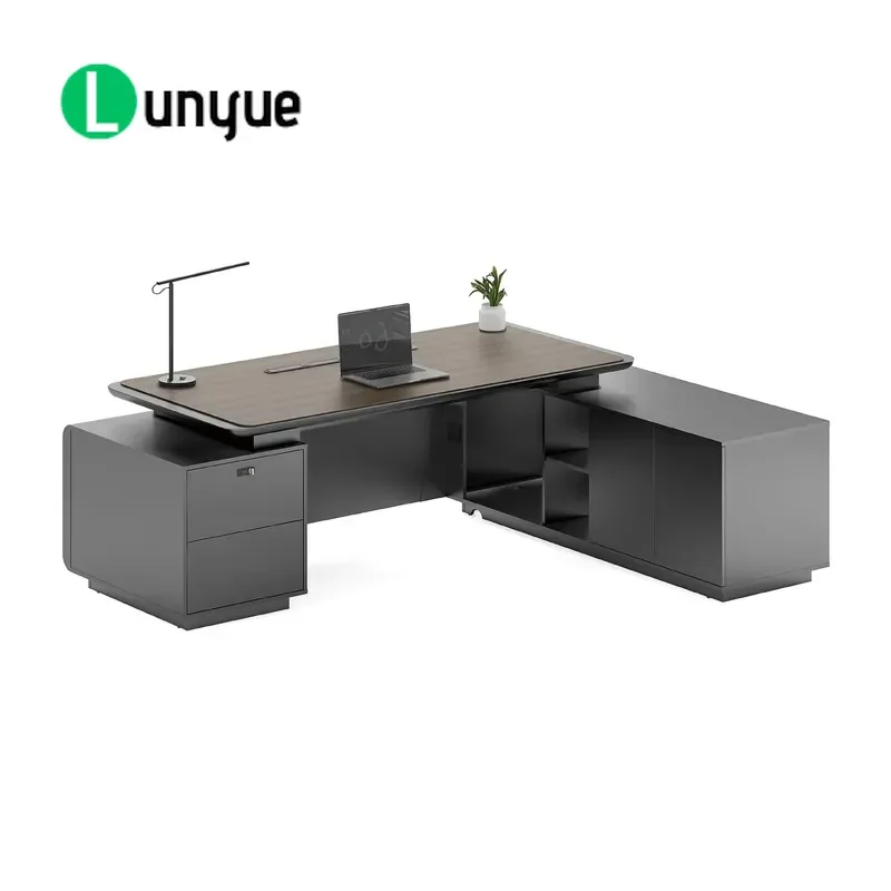 Modern Executive Desk with File Cabinet Office Furniture Manager Supervisor Workstation Table and Chair Combo for Boss