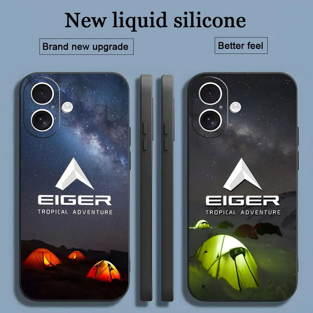 Outdoor Brand E-Eiger Cool Phone Case For iPhone 16 15 14 13 12 11 X XR XS 8 Plus Mini Pro Max Soft black Shockproof Cover