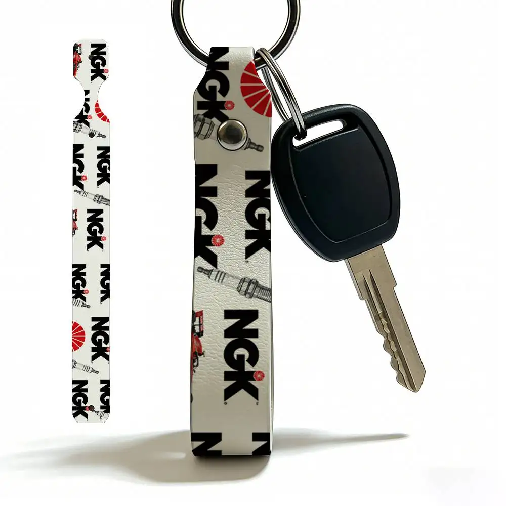 For Ngk High Quality PU Leather Moto Keychain Vintage Style Key Pendant For Scooter Motocross