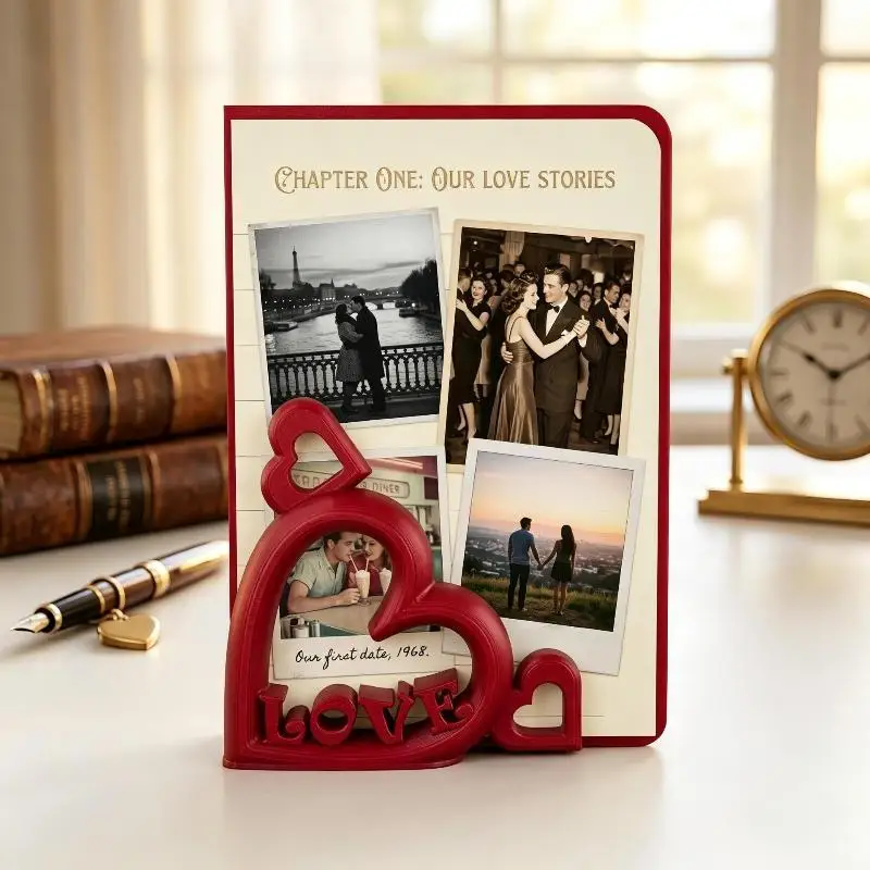 3D Printed Heart Shaped Picture Stand Anti-slip Desktop Ornament Red Pink Optional for Office Desk Valentine's Day Gift