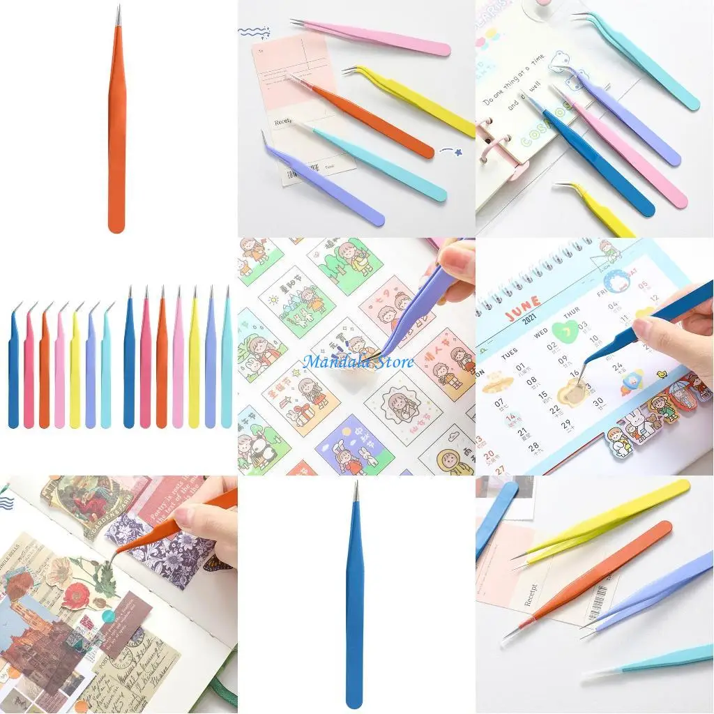 

U2JC Simple Tweezer Colorful Tweezer Tweezers Scrapbook Marking Tool for Children Kids Lightweight Curved/Needle