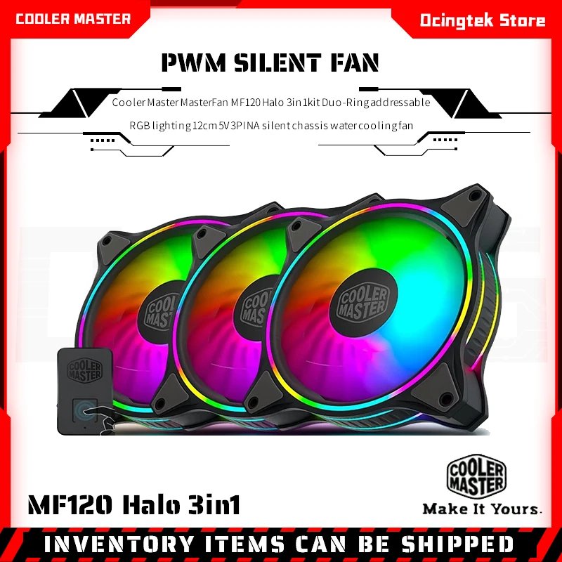 

Cooler Master MasterFan MF120 Halo 3in1kit Duo-Ring addressable RGB lighting 12cm 5V 3PINA silent chassis water cooling fan