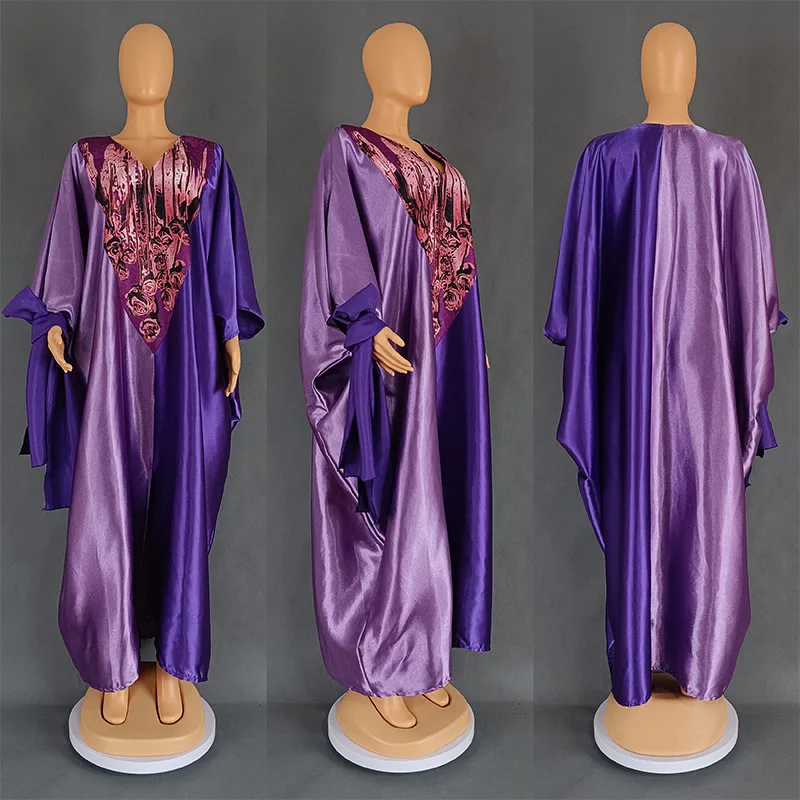 Abayas africanas para mulheres, Dubai Caftan, vestidos de festa, cetim Boubou Robe, Djellaba feminina, moda muçulmana, 2024