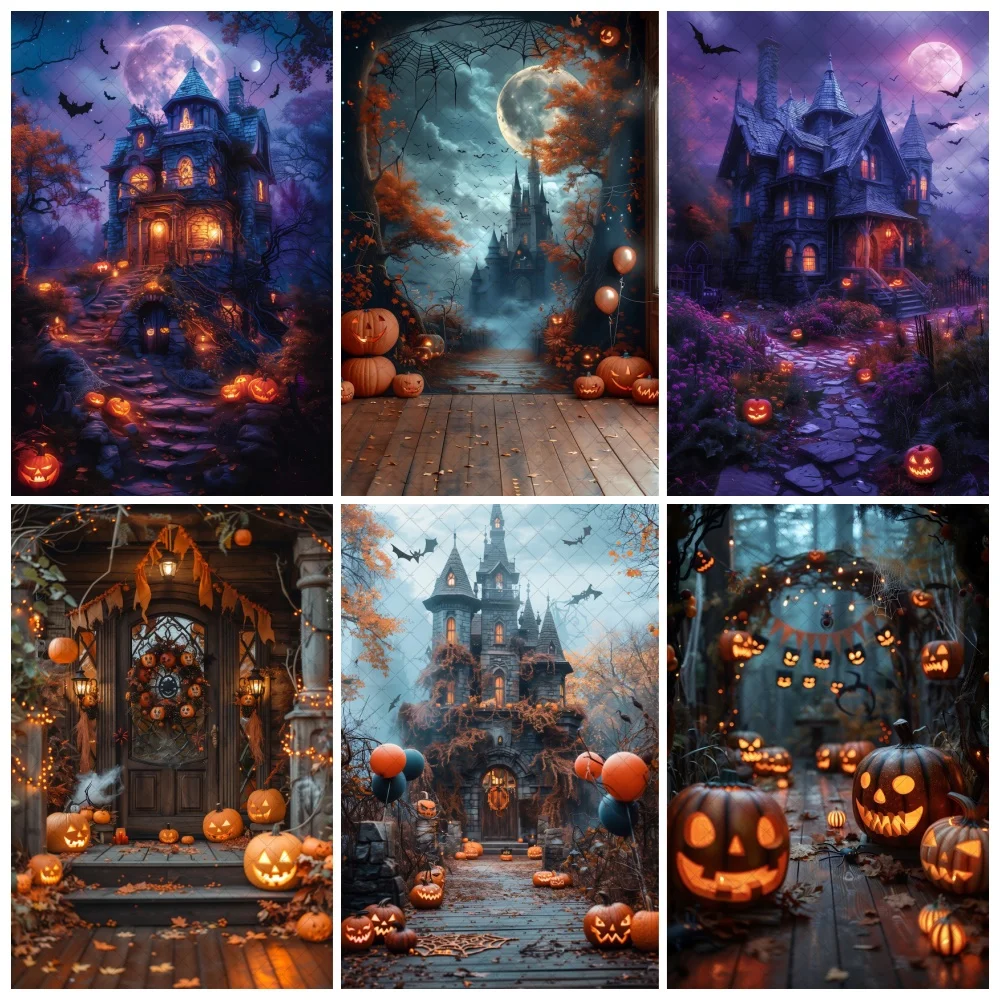 

Halloween Backdrop Castle Pumpkin Photo Banner Photography Background Props for Halloween Night Party Decoration Supplies