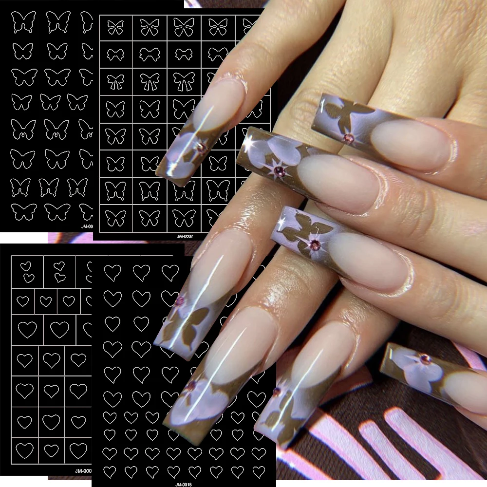 1 pçs coração flor cruz oco adesivo de unhas estrela borboleta francês aerógrafo estênceis auto-adesivo decalques de unhas diy ferramentas de manicure