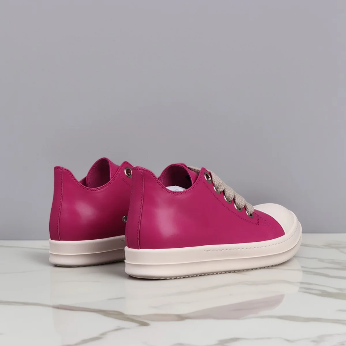 Men's Casual Genuine Leather Shoes Women Low Top Lace-Up Luxury Designer Yellow Orange Sneakers Wide Thick Shoelaces For Autumn