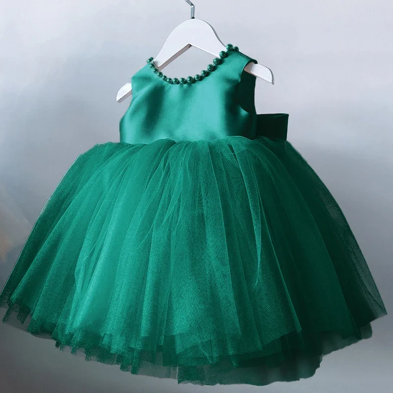 Cute Baby Dress Summer 1-5Y Toddler Bow Clothes Baby Girls Birthday Baptism Party Dresses Backless Beading Wedding Prom Vestidos