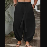 FGKKS nuevos pantalones para hombre, pantalones de algodón cómodos de estilo suelto a la moda, pantalones sólidos negros para hombre