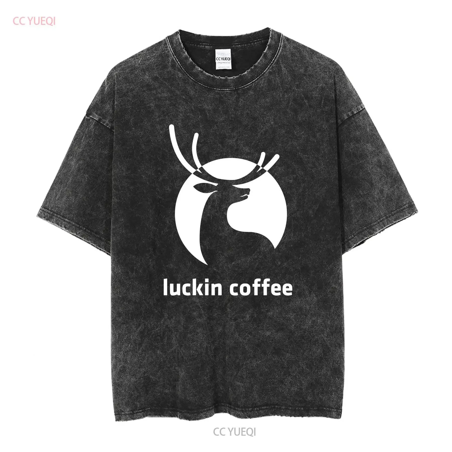 Luckin Coffee T Shirt long or short sleeves vintage Washed fashion Top For Everyday Wear Soft homme Comfortable Stretched