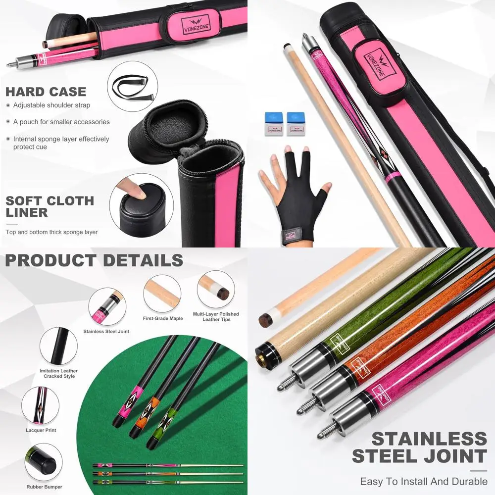 

Professional 58 Pool Cue Set with Hard Case, Suitable for Adults, Available in Pink, Orange, and Green