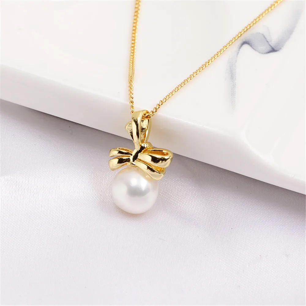 

Domestically Produced 14K Gold Injection Empty Holder Plating Gold Process Bow Knot Pendant Necklace Temperament DIY Accessories