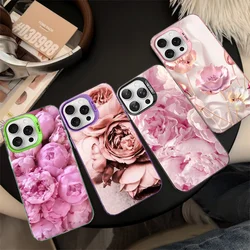 Elegant Pink Purple Peony Phone Case For IPhone 16 15 14 13 12 11 Pro Max X XR XSMAX 8 7 Plus Matte Shockproof Back Cover