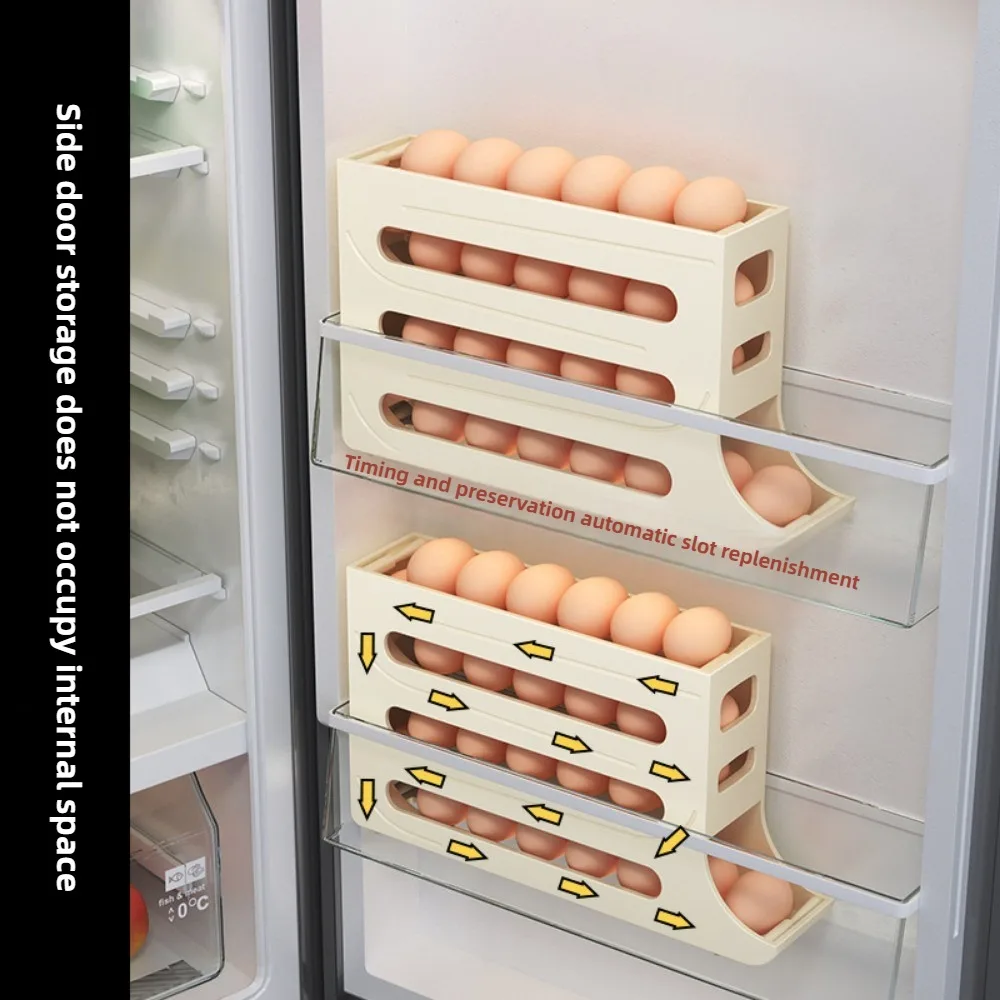 1pc rolling egg box, automatic replenishment, space saving, easy to retrieve, refrigerator side door storage image 4
