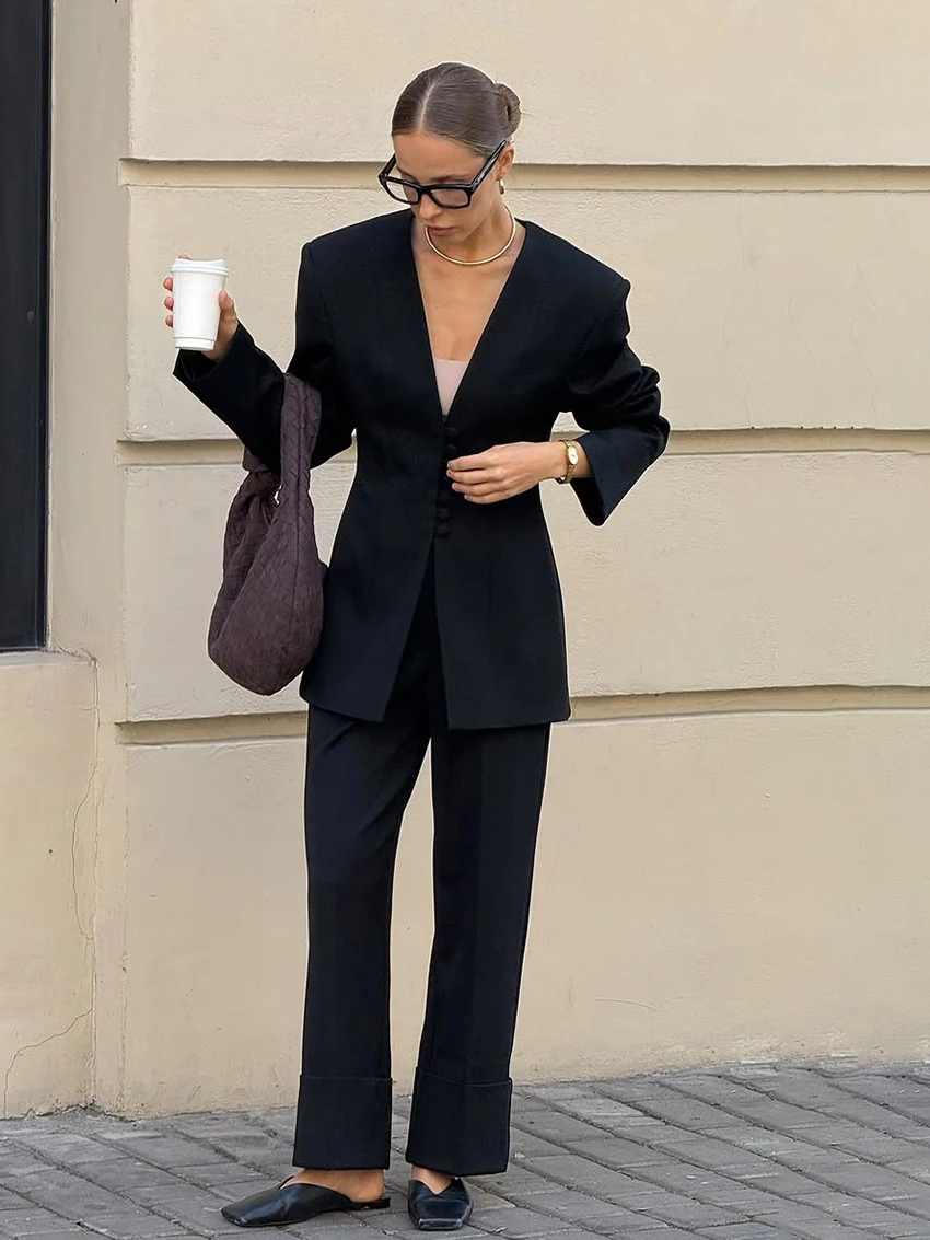 

Marthaqiqi модный женский комплект одежды для сна, ночная рубашка с длинными рукавами, сексуальные пижамные штаны с v-образным вырезом, зимняя женская ночная рубашка, костюм из 2 предметов, черный