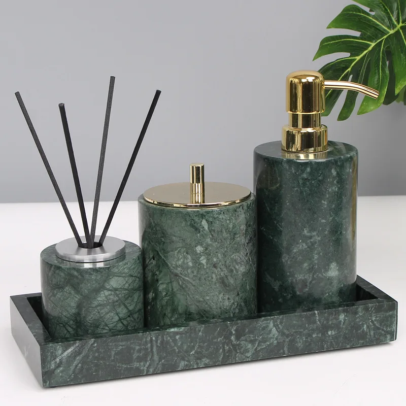 Light Luxury Malachite Green Marble Bathroom Wash Set Brushing Mouthwash Cup Soap Dish Lotion Bottle Tray Bathroom Accessories