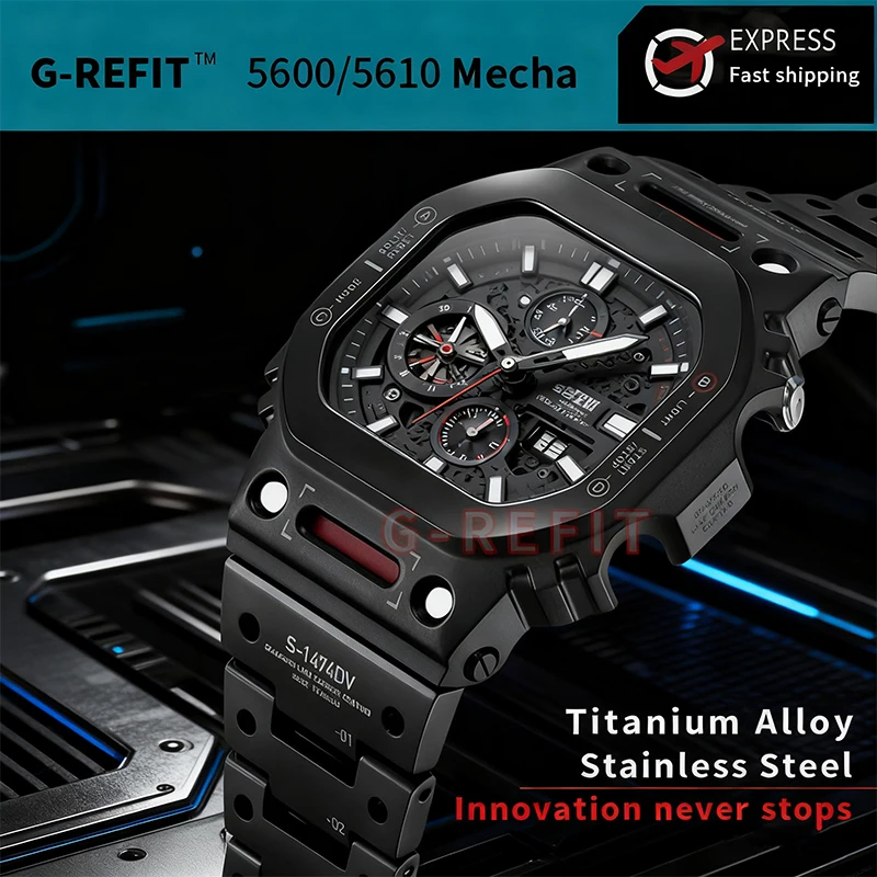 G-Refit Mech Style Robot DW5600 GWB5600 G5600E Titanium GWM5610 Stainless Steel WatchCase Metal Bezel Strap GMWB5000 MechWarrior