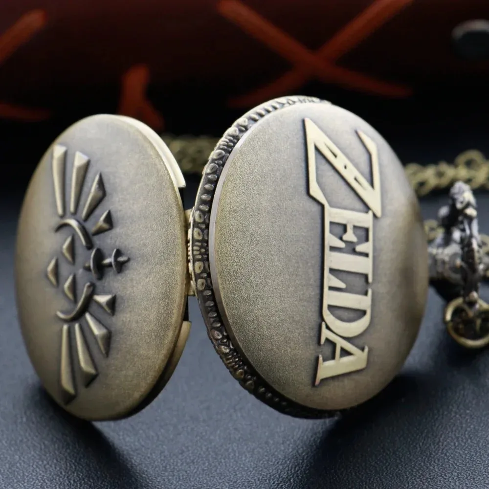 Black Bronze Classic Game Pattern Roman Digital Quartz Pocket Watch Vintage Case Necklace Pendant Clock Chain Men's Women's Gift