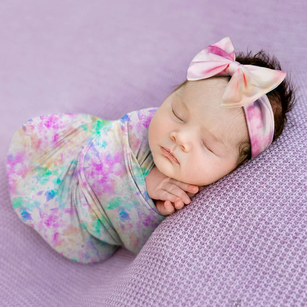 

1Set Printed Baby Wrap Soft Safe Headband Set Excellent Clothing Accessory for Newborn Photography Newborn Wrap