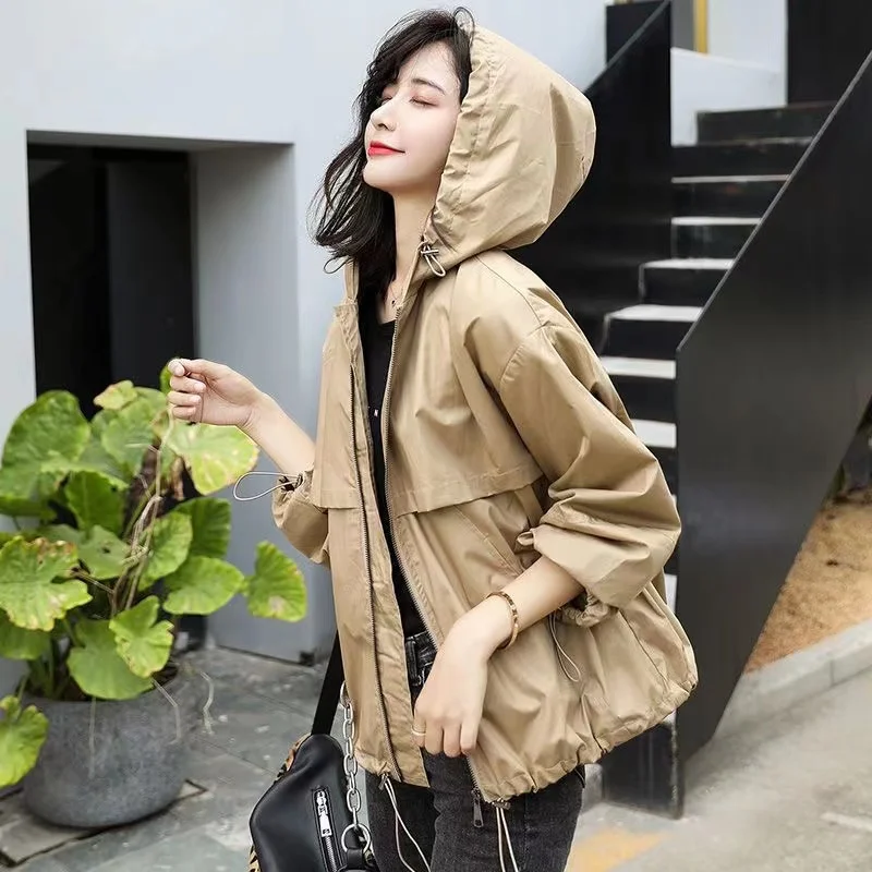 

2024 New Women's Jacket Korean Short Top Hooded Windproof Women's Loose Solid Color Women's Fashion Coat Spring Autumn