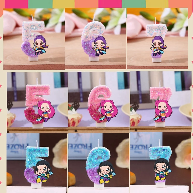 3 styles de bougies numériques Hunter's pour filles, chiffres de 0 à 9, décoration de gâteau d'anniversaire pour enfants, accessoires de fête de dessin animé