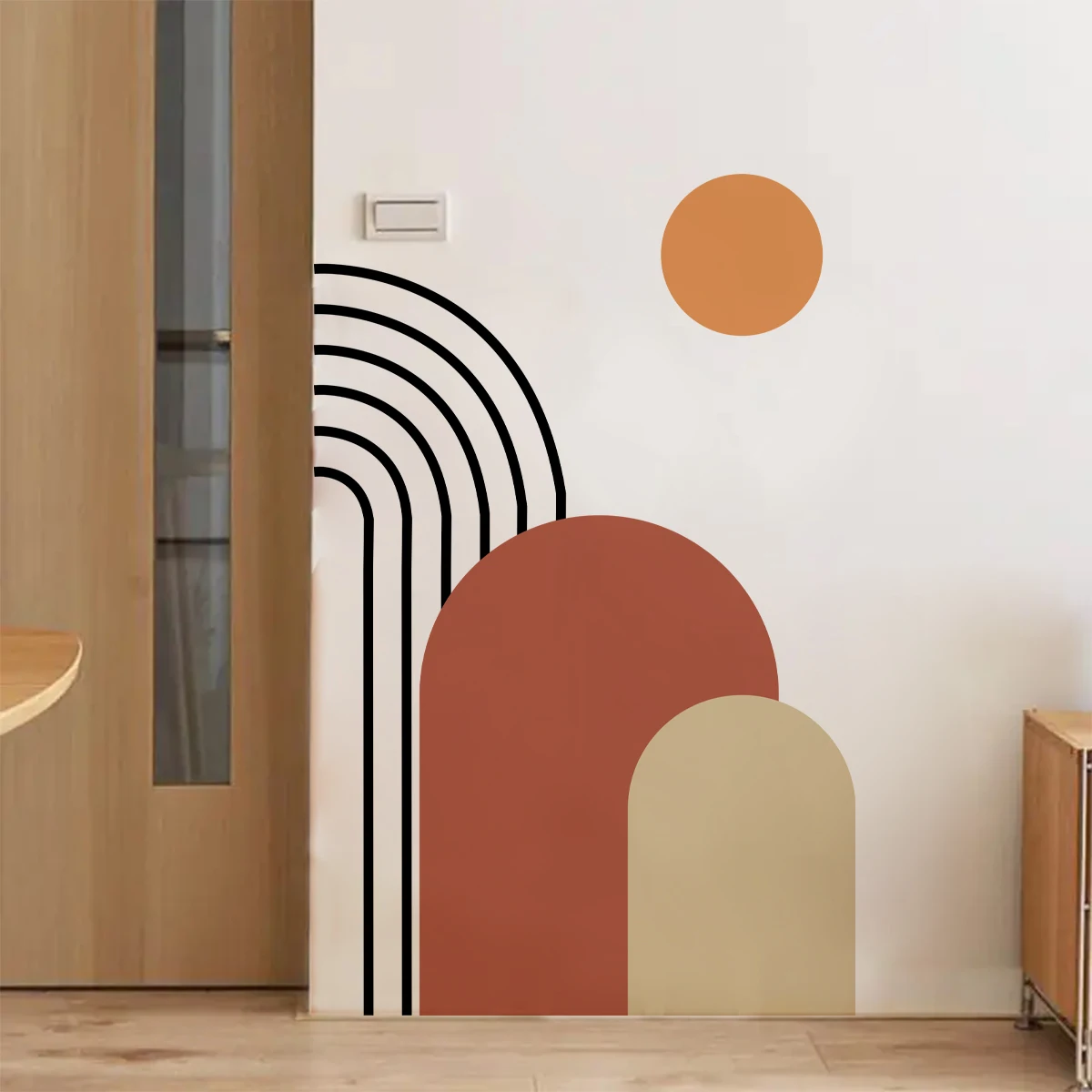 

Boho Rainbow Sun Arch Beige Vinyl DIY Wall Sticker Decals Removable PVC for Door Bedroom Living Room Home Decor Self Adhesive