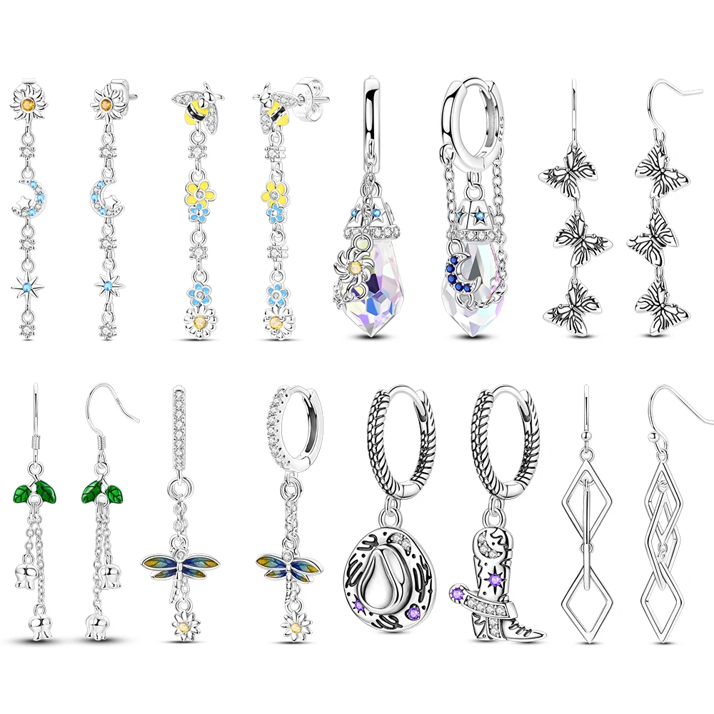 925 Sterling Silver Butterfly Square Earrings Long Tassel Hook Earrings For Women Jewellery Fashion High Quality Girl Gifts