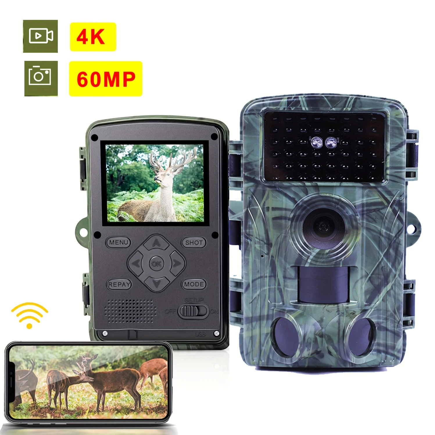 Mini cámara WIFI de caza 4K y 60MP, cámara de rastreo de vida silvestre, impermeable, IR, gatillo de vida silvestre al aire libre, vigilancia Wildkamera