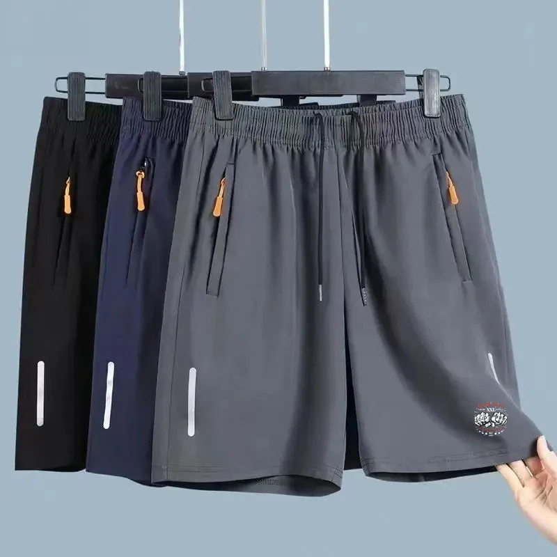 Men's Summer Ultra-thin Ice Silk Beach Casual Shorts Jogging Sport Quick Dry Male Zipper Loose Gym Sports Short Pants Sweatpant